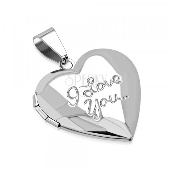 Pandantiv din oțel - inimă strălucitoare, inscripția "I Love You.."