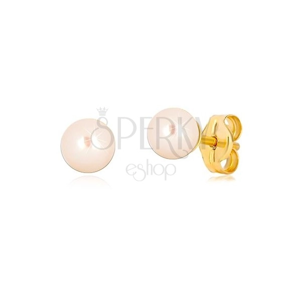 Cercei din aur galben 9K - perlă rotundă de apă dulce de culoare albă