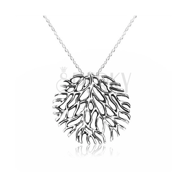 Colier din argint 925 - coral ramificat cu patină, lanț spiralat