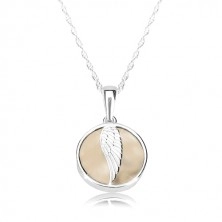 Colier din argint 925 - aripă de înger, cerc lucios, smalț de culoare crem