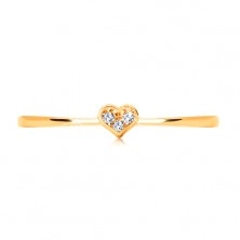 Inel din aur galben de 9K - inimă decorată cu zirconii rotunde, transparente