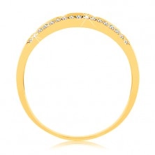 Inel din aur galben de 9K - dungi de email negru, linie din zirconiu transparent