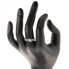 Inel din aur 375 cu brațe strălucitoare despicate, zirconiu transparent
