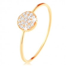Inel din aur 375 - braţe mici lucioase, cerc încrustat cu zirconii transparente