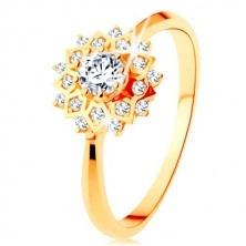 Inel din aur 375 - soare lucios decorat cu zirconii rotunde transparente