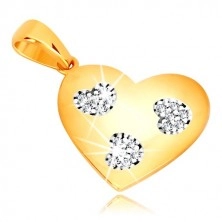 Pandativ din aur galben 585 - inimă simetrică cu inimi crestate, zirconii