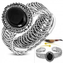 Brățară din oțel -  ornament oval cu piatră neagră, spirală