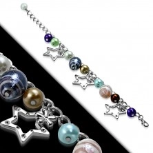 Brățară - perle sintetice, bile în două culori, contururi de stele și flori