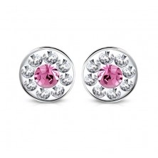 Cercei din oțel - floare cu componente Swarovski®, zirconiu roz, 7 mm