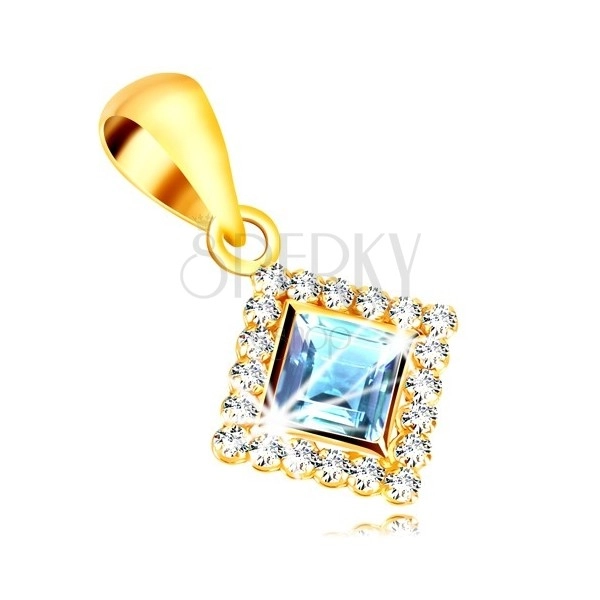 Pandantiv din aur 375 - zirconiu pătrat de culoare albastru deschis cu zirconii transparente