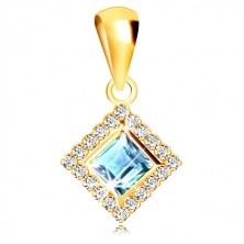 Pandantiv din aur 375 - zirconiu pătrat de culoare albastru deschis cu zirconii transparente