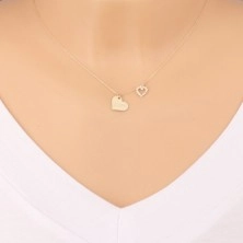 Colier din aur de 9K - inimă cu inscripția "Love", contur de inimă cu zirconii