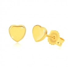 Cercei din aur galben 14K - inimă simetrică lucioasă, închidere de tip fluturaș