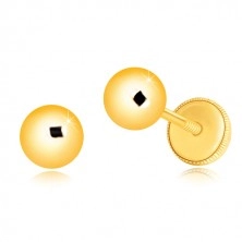Cercei din aur galben 585 - bilă simplă lucioasă, închidere de tip fluturaș, 5 mm