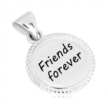 Pandantiv din argint 925 - cerc cu margini gravate, inscripție "Friends forever"