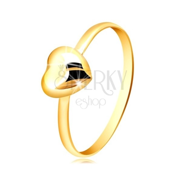 Inel din aur galben 375 - verighetă îngustă și inimă lucioasă simetrică