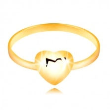 Inel din aur galben 375 - verighetă îngustă și inimă lucioasă simetrică