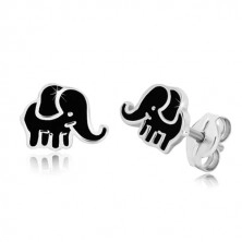 Cercei din argint - elefant cu smalț de nuanță neagră