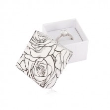Cutie pentru cercei sau inel, model cu trandafiri negri pe fundal alb