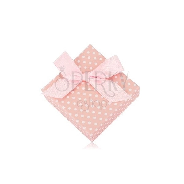 Cutie de cadou pentru cercei sau două inele - buline, culoare roz pastel, fundă