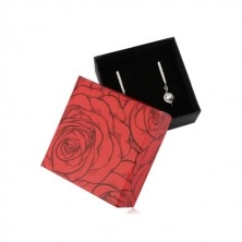 Cutie negru-roșu pentru două inele sau cercei - trandafiri înfloriți