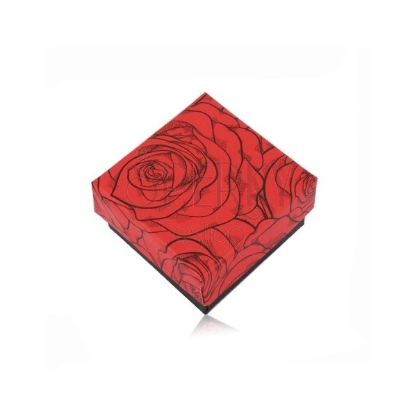 Cutie negru-roșu pentru două inele sau cercei - trandafiri înfloriți