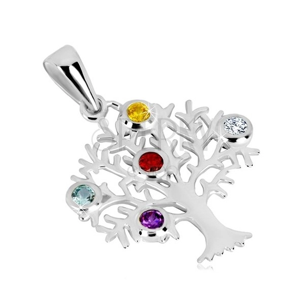 Pandantiv din argint 925 - copacul vieții, coroană ramificată, zirconii colorate