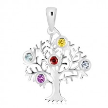 Pandantiv din argint 925 - copacul vieții, coroană ramificată, zirconii colorate