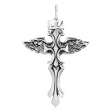 Pandantiv din argint 925 - phoenix cu coroana regală și cruce, patinat