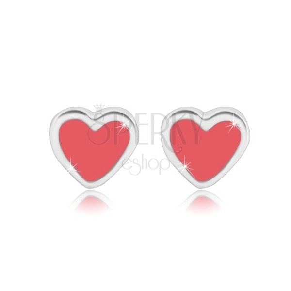 Cercei - inimă simetrică cu smalț de culoare roz, argint 925