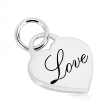 Pandantiv din argint 925 – lacăt inimă strălucitor, inscripție decorativă "Love"