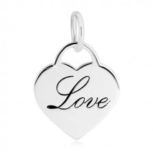 Pandantiv din argint 925 – lacăt inimă strălucitor, inscripție decorativă "Love"