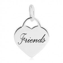 Pandantiv din argint 925 – lacăt inimă cu inscripția "Friends" , suprafață lucioasă