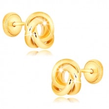 Cercei din aur galben 375 - trei cercuri împletite între ele, închidere tip fluturaș 