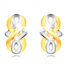 Cercei din aur 9K - simbol al infinitului, nod celtic din aur alb, închidere de tip fluturaș