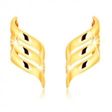 Cercei din aur galben 375 - trei panglici lucioase răsucite în spirală