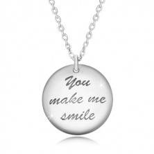 Colier din arignt 925 - două cercuri proeminente, inscripția "You make me smile", față zâmbitoare