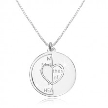 Colier din argint 925 - lanț unghiular, cercuri plate, inimă și inscripție