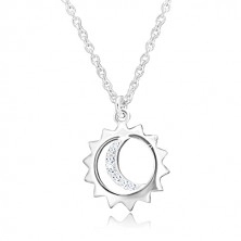 Colier din argint 925 - pandantiv pe lanț, contur de soare și lună cu zirconii
