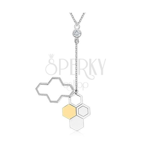 Colier din argint 925 - fagure de albine, zirconiu transparent, lanț strălucitor