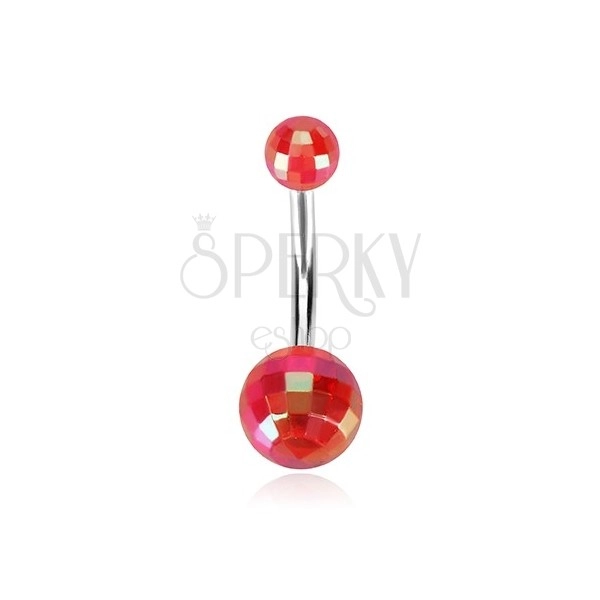Piercing pentru buric - bile disco acrilice de culoare roșie, reflexii curcubeu