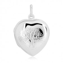 Medalion din argint 925 - inimă simetrică cu gravură fină, copacul vieții