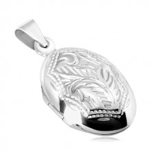 Pandantiv din argint 925 - medalion oval cu două fețe, decorat cu motiv natural