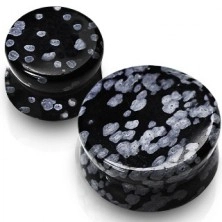 Plug pentru urechi - Obsidian, piatră semiprețioasă de culoare neagră, marmorată