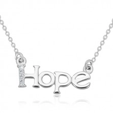 Colier din argint 925 - lanț sclipitor, inscripție „Hope” cu linie de diamante