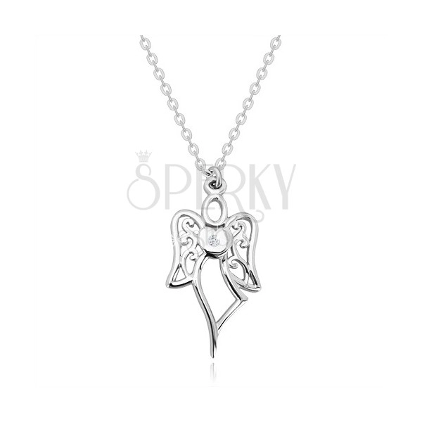 Colier din argint 925 - înger sculptat, inimă cu diamant transparent