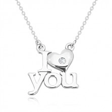 Colier din argint 925 cu diamant, "I heart you", lanț din zale ovale
