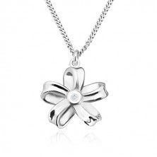 Colier din argint 925 - panglică lucioasă, floare cu cinci petale și diamant