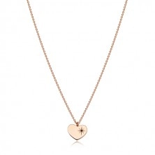 Colier din argint 925, nuanță roz-auriu - inimă simetrică, Polaris, diamant negru