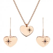 Set de culoare roz-auriu, argint 925 - cercei și colier, inimă cu Polaris și diamant